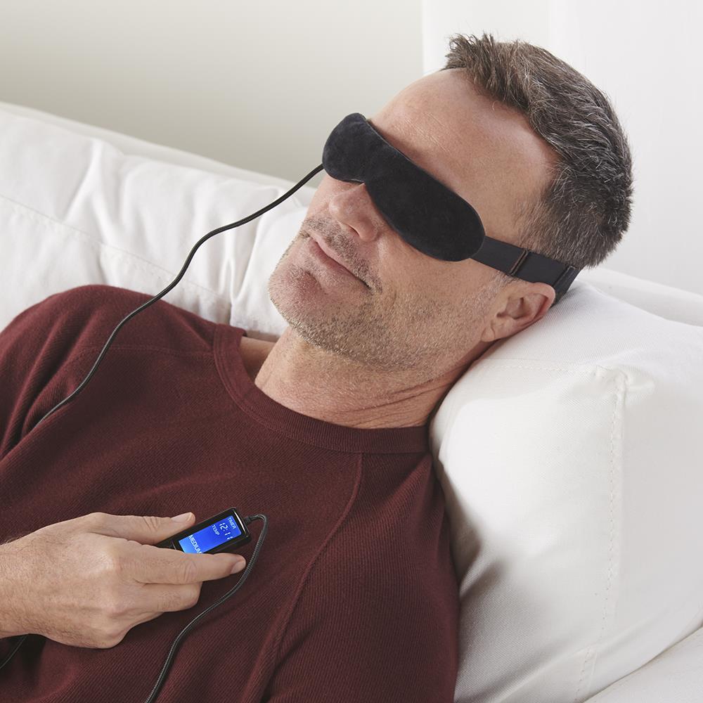 man wearing wizard research heated eye mask